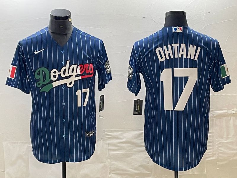 Men Los Angeles Dodgers #17 Ohtani Blue stripe Nike Game MLB Jersey style 7->los angeles dodgers->MLB Jersey